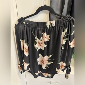 Premise Black and Pink Floral Off-Shoulder Blouse